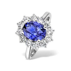 4,35 Kt Tansanit mit Diamanten Ring Neu Weißgold 14K