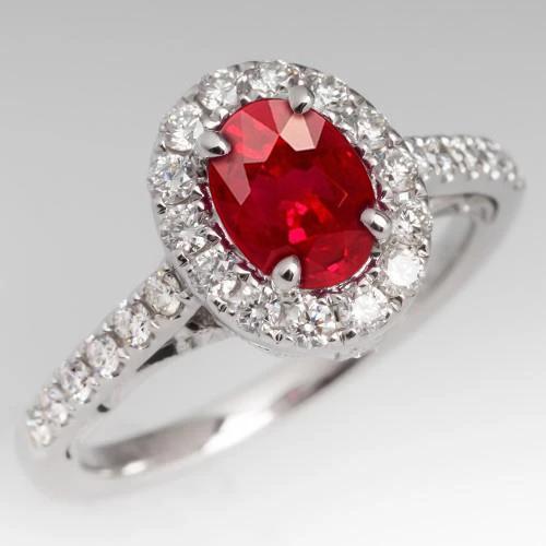 4,5 Karat Ovalschliff Rubin- und Diamantring Weißgold Damenschmuck - harrychadent.ch