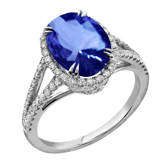 4,51 Karat srilankischer Saphir Oval Diamanten Jubiläumsring - harrychadent.ch