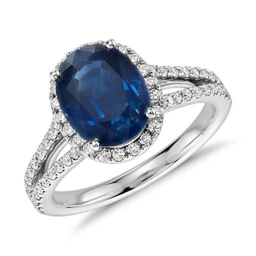 4,65 Karat Oval Ceylon Blauer Saphir Diamant Ehering - harrychadent.ch