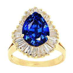 4,70 Karat Sri Lanka Saphir Baguette Diamanten Gelbgold 14K Ring