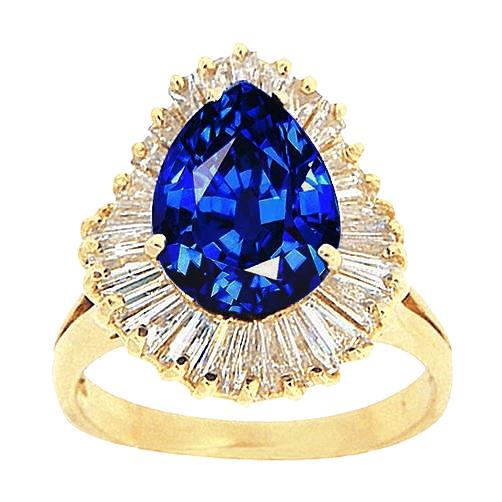 4,71 Karat Sri Lanka Saphir Baguette Diamanten Gelbgold 14K Ring - harrychadent.ch
