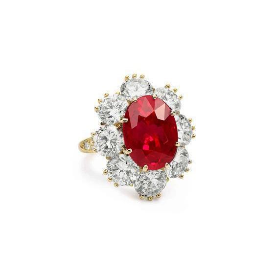 4,75 ct natürlicher Rubin mit Diamanten Ring Gelbgold 14K - harrychadent.ch