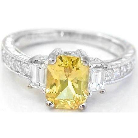 4,75 ct Ring mit strahlend gelbem Saphir und runden Diamanten Weißgold