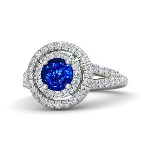4.25 Karat srilankischer Saphir- und Diamant-Verlobungsring 14K Gold