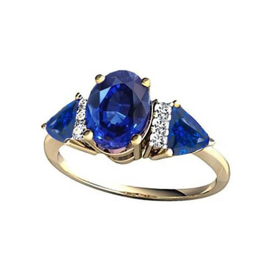 4.26 ct. Ovaler Trillion Ceylon Ring mit Saphir und Diamanten 3 Stein