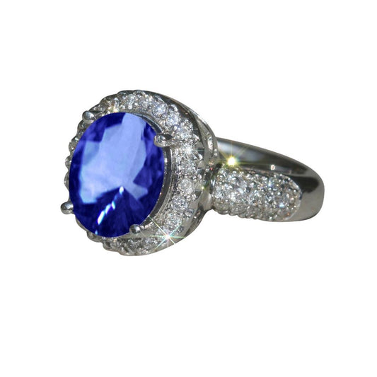 4.40 Karat Ceylon Saphir Pave Diamants Jubiläumsring massiv WG 14K - harrychadent.ch