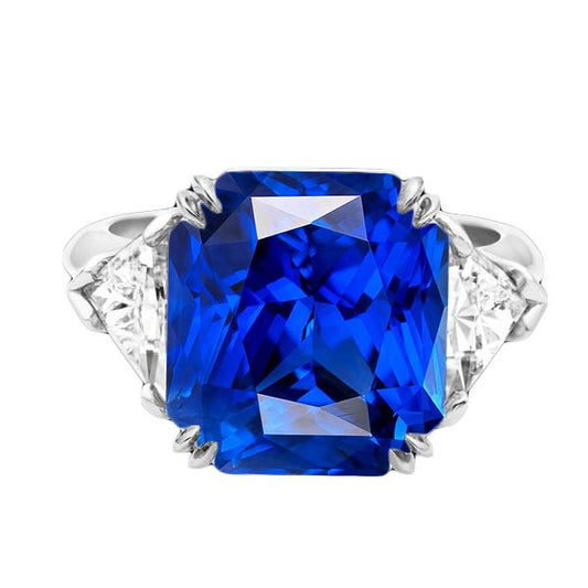 4.50 Karat Radiant 3 Stone Ring Blauer Saphir & Billionen Diamanten - harrychadent.ch