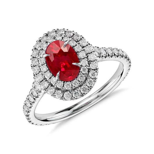 4.50 Kt Doppelter Halo Rubin Und Diamanten Ring Gold Weiß 14K - harrychadent.ch