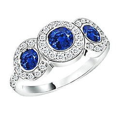 4.51 Karat Ceylon Saphir Diamanten Weißgold 3 Steine Stil Ring