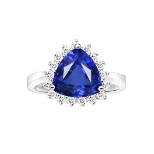 4.60 Karat Billionen Ceylon Saphir Ring mit runden Diamanten Weißgold 14K