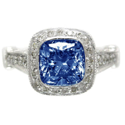 5 Karat blauer Saphir-Kissen Halo-Diamant-Ring-Schmuck