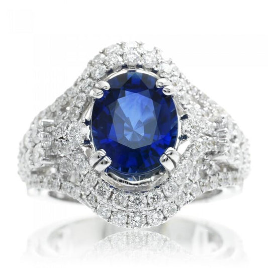 5 Karat Oval Ceylon Sri Lanka Saphir Diamant Ring Weißgold 14K - harrychadent.ch