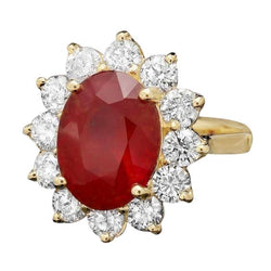 5 Kt Roter Rubin Diamant Ehering 14K Gelbgold