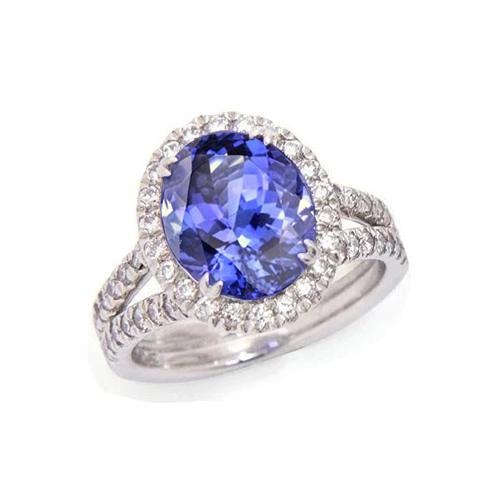 5,25 Kt Blauer Tansanit und Diamanten Ring 14K Weißgold