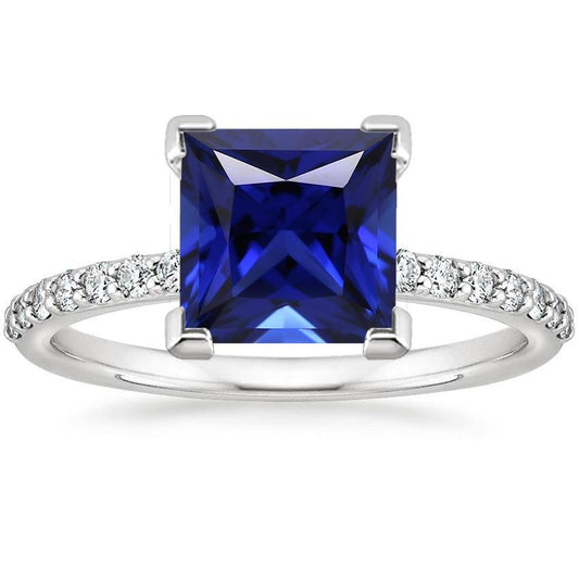 5,50 Karat Solitaire Princess Blue Saphir mit Akzenten Pave Setting - harrychadent.ch