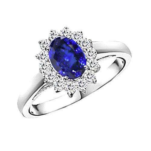 5.30 Karat Tansanit Oval Diamanten Ring Weißgold 14K Neu