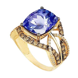 6 ct. Kissen Sri Lanka Blauer Saphir und Diamanten Gelbgold 14K
