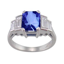 6 ct. Strahlender Ceylon Saphir Smaragd Diamant Ring Weißgold 14K