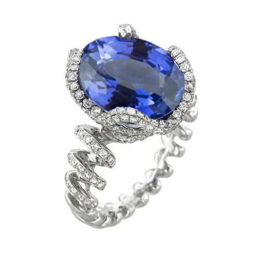 6 Karat Ovaler Ceylon Saphir Diamanten Ring Weißgold 14K