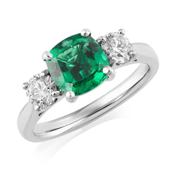 6,50 Karat Grüner Smaragd & Diamant 3-Steine Ring Weißgold 14K