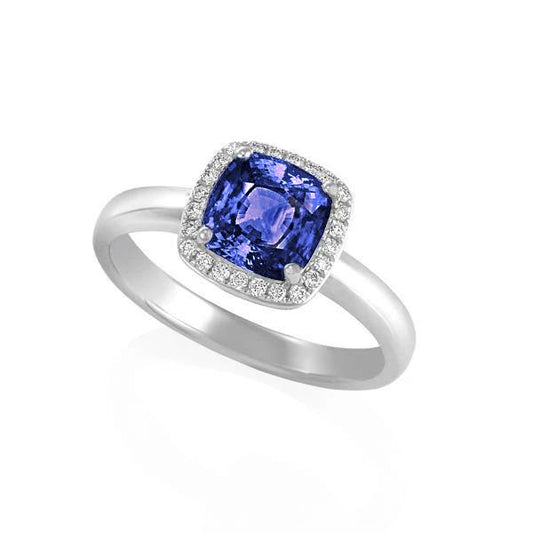 6.50 ct Kissen Halo Tansanit und Diamanten Ring Weißgold 14K - harrychadent.ch