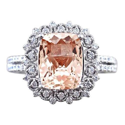 6.50 ct Kissen Morganit und Diamanten Ring Gold 14K - harrychadent.ch