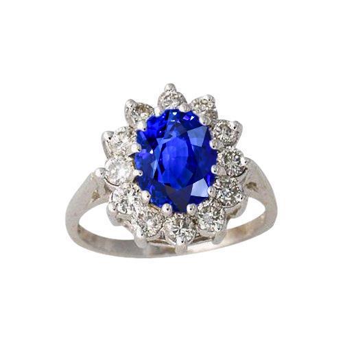6.50 Karat Blume Sri Lanka Saphir Ring Diamant Weißgold 14K