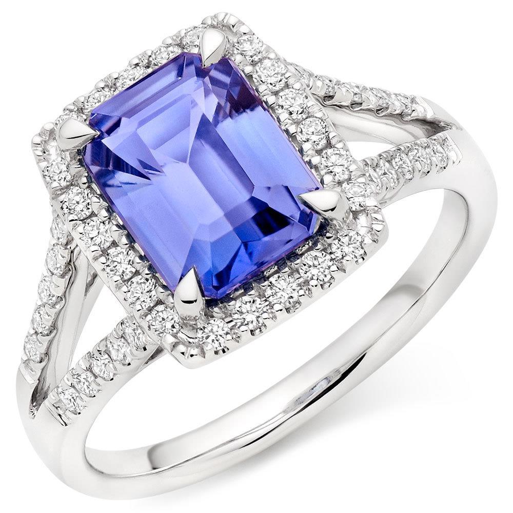 6.85 Kt Blauer Tansanit mit Diamanten Ring Gold Weiß 14K