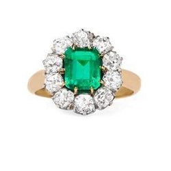 7 Karat Grüner Smaragd Diamant Ehering Gold 14K