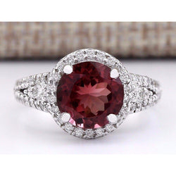 7,25 ct Turmalin und Diamanten Halo Ehering Gold Weiß