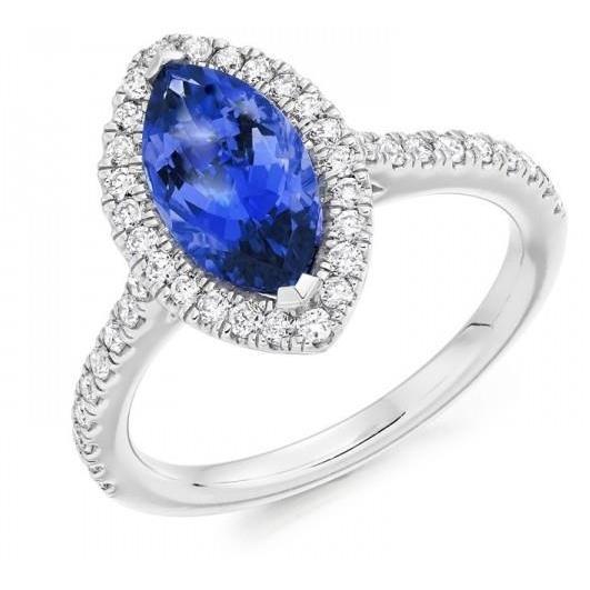 7.25 Karat Marquise Tansanit Halo Diamantring Weißgold 14K - harrychadent.ch