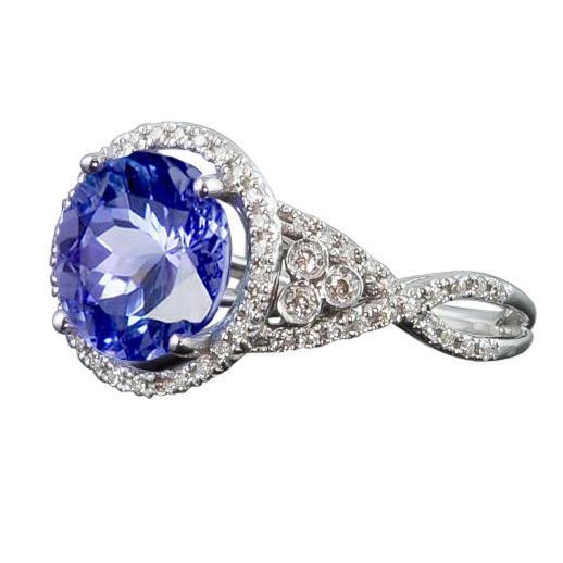 8,01 ct. Ring mit rundem Ceylon Saphir und Diamanten Weißgold 14K - harrychadent.ch