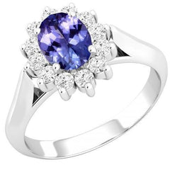 8.25 Karat Tansanit mit Diamanten Ehering Weißgold 14K