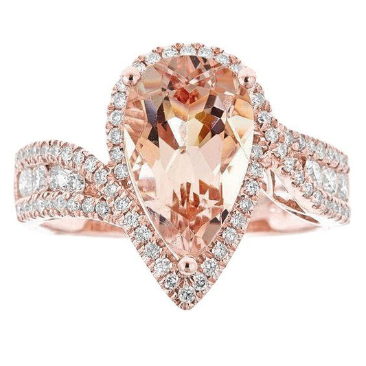 9 Karat Birnen-Morganit mit runden Diamanten Ring 14K Roségold - harrychadent.ch