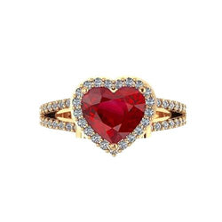 9 Kt Schöne Herzform Rubin Und Diamant Ring Gelbgold