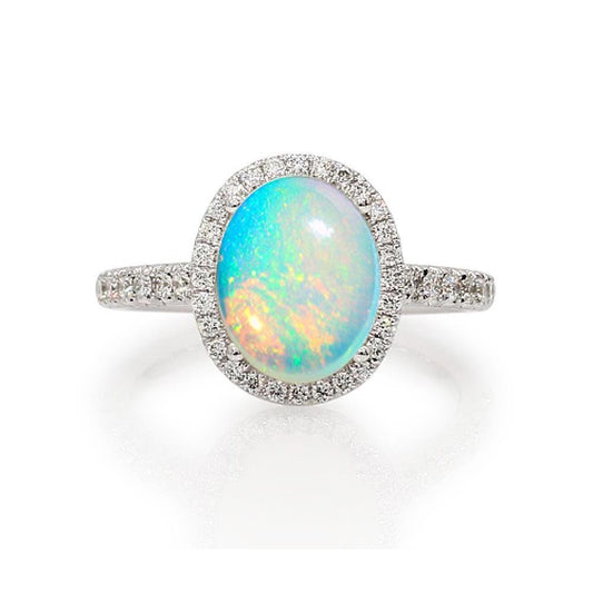 9.40 Kt Großer Opal Und Diamanten Jubiläumsring Weißgold 14K - harrychadent.ch