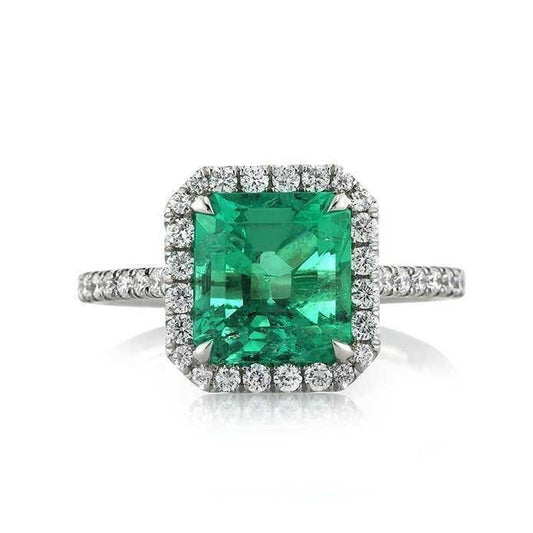 9.65 ct großer grüner Smaragd und kleine Diamanten Ehering Weißgold - harrychadent.ch