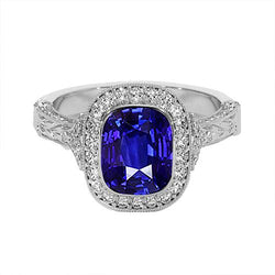 Antik-Stil Diamantring Lünette Set Kissen Ceylon Saphir 8 Karat
