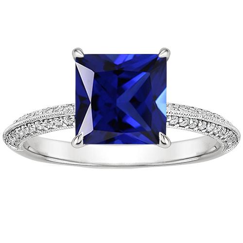 Antik-Stil Gold Diamant & Prinzessin Blauer Saphir Ring 4,50 Karat - harrychadent.ch