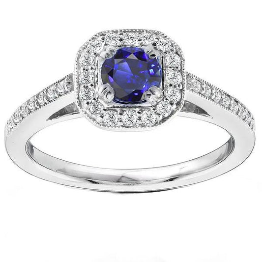 Antiker Diamant Halo Blue Saphir Ring 3 Karat Milgrain Shank - harrychadent.ch