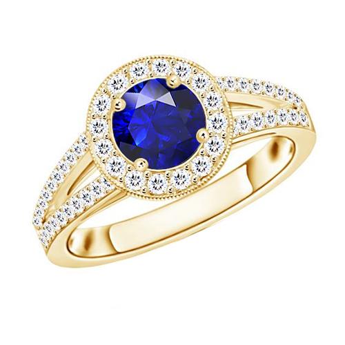 Antiker Diamant Halo Ring 3 Karat runder blauer Saphir Schmuck - harrychadent.ch