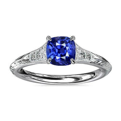 Antiker Stil Edelstein Schmuck Kissen Blauer Saphir Ring 2 Karat