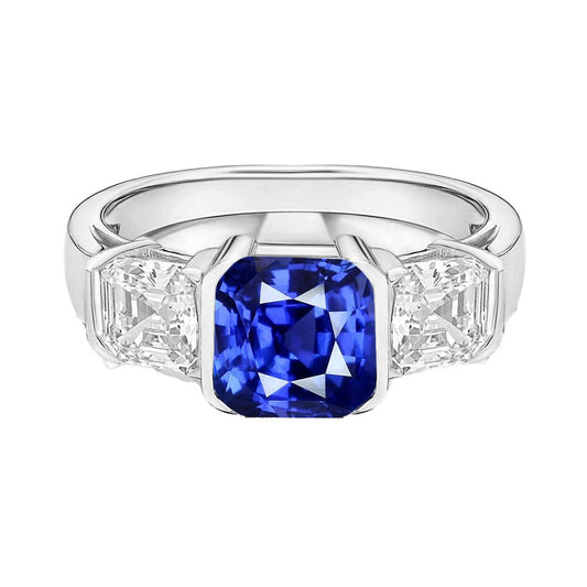 Asscher Diamant 3 Stein Ring 3 Karat Sri Lanka Saphir Goldschmuck - harrychadent.ch