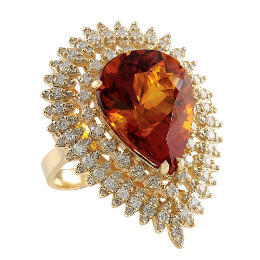 Ausgefallener Ring aus 14 Karat natürlichem Citrin und Diamant aus Gelbgold mit 19 Karat - harrychadent.ch