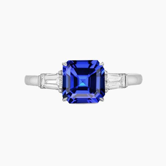 Baguette Diamant 3 Steine Ring Asscher Schliff Blauer Saphir 2.50 Karat - harrychadent.ch