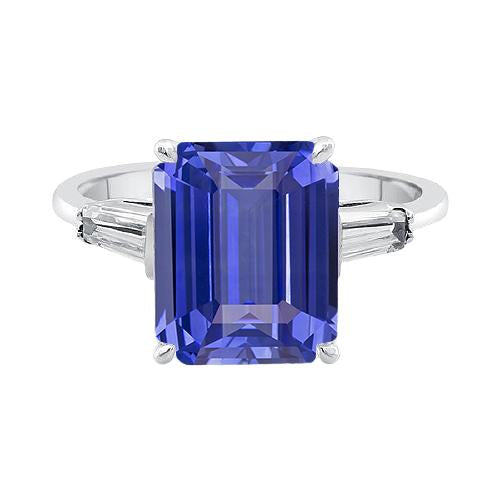 Baguette Diamant 3 Steine Ring Smaragdschliff Ceylon Saphir 2,75 Karat - harrychadent.ch