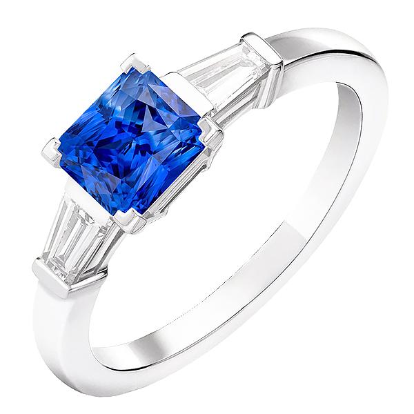 Baguette Diamant 3 Steine Ring Strahlend Hellblauer Saphir 2.50 Karat - harrychadent.ch