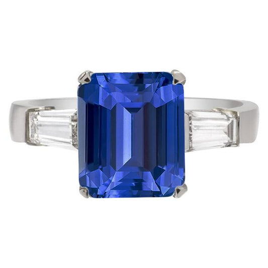 Baguette Diamant Drei Steine Smaragd Ceylon Saphir Ring 3,50 Karat - harrychadent.ch