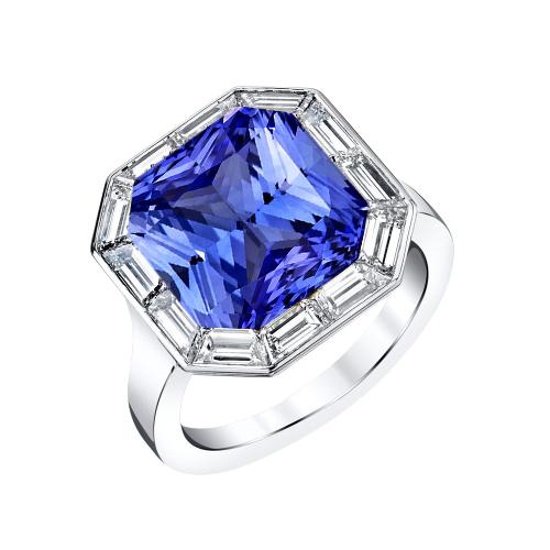 Baguette Diamant Halo Radiant Blue Saphir Ring 3,50 Karat 14K Gold - harrychadent.ch